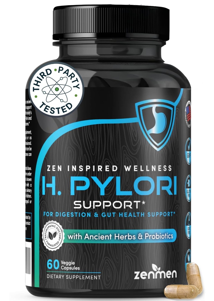 Zenmen H. Pylori Support ← Lactobacillus Reuteri Probiotic with Mastic Gum for Digestion " GI Health - Third Party Tested, 60 Vegan Capsules, Made in The USA