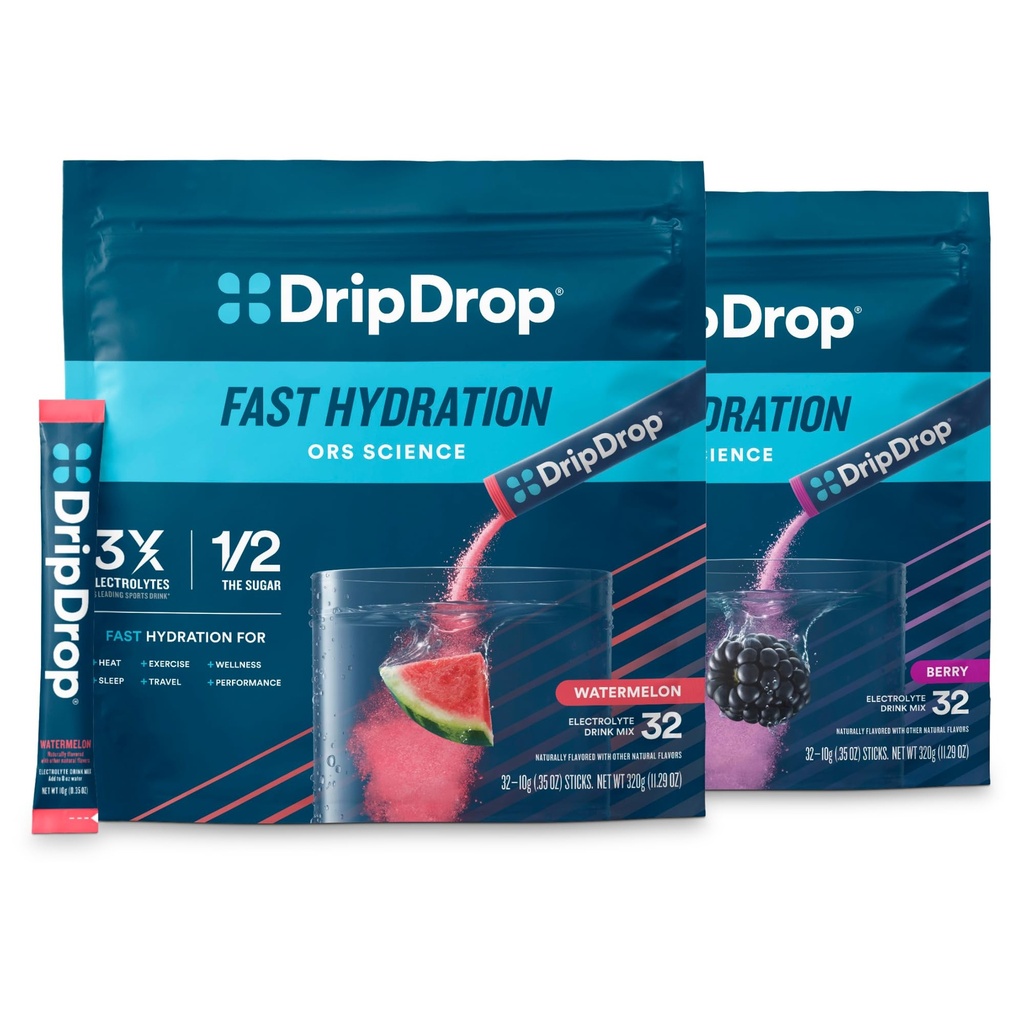 DripDrop Hydration - Electrolyte Powder Packets - Watermelon & Berry - 64 Conde