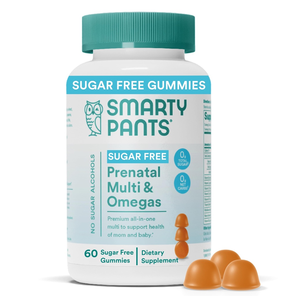 SmartyPants Prenatal Vitamins for Women, Sugar Free Multivitamin Gummies: Methylfolate, Omega 3 (ALA) Vitamina D3, C, Vitamina B12, B6, A, K & Zinc, Inositol, Erythritol Gratis, 60 Cuenta (20 Day Supply)