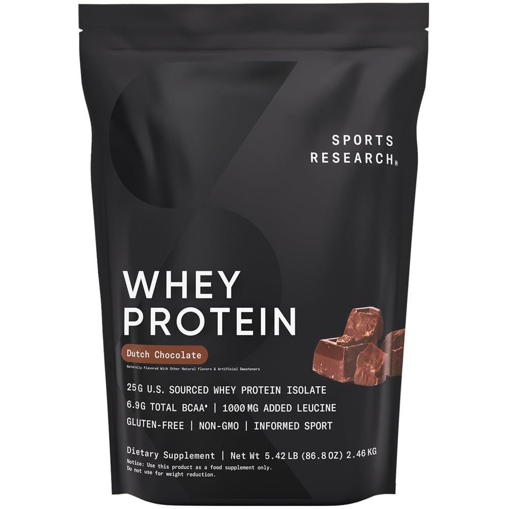 Sports Research Whey Protein Isolate - Sports Nutrition Protein Powder 25g per Serving - 5lb Bag Whey Protein - Dutch Chocolate Bulk Protein Powder, 60 Servings