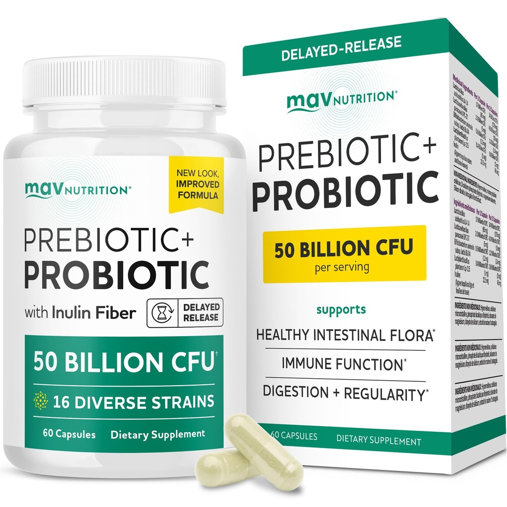 Prebióticos y Probióticos para Mujeres y Hombres Silenciosos Pre y Probióticos para Gut Health " Bloating Relief TEN Synbiotic with 20 Billion CFU Lactobacillus " Bifidobacterium TEN Shelf-Stable TEN Vegetarian TEN 60 Ct.