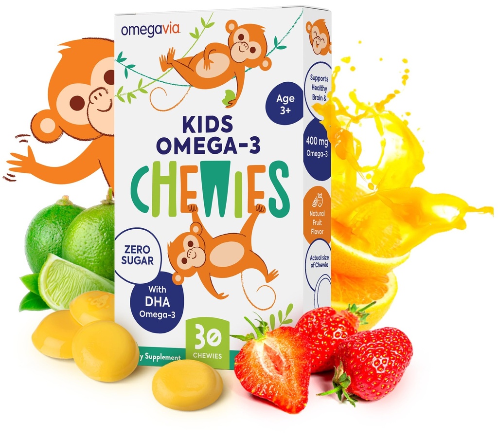 Omega 3 Gummies - Ultra-High DHA Chewable Gel Gummy - Omega 3 para niños Asistencias Cerebro &amp; Ojo Salud - sabor natural sin azúcar - Niños Omega 3 Fish Oil Gummies (30 conteo)