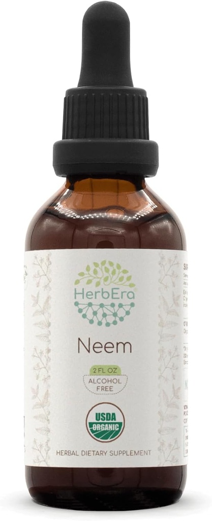 HerbEra Neem B60 Extracto herbario libre de alcohol Tintura, gotas líquidas concentradas Natural USDA Organic (Azadirachta Indica) Hoja seca (2 fl oz)