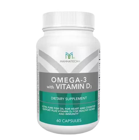 Mannatech Omega-3 con vitamina D3 para bonificación, salud cardíaca y apoyo cognitivo, hecha de aceite de pescado puro