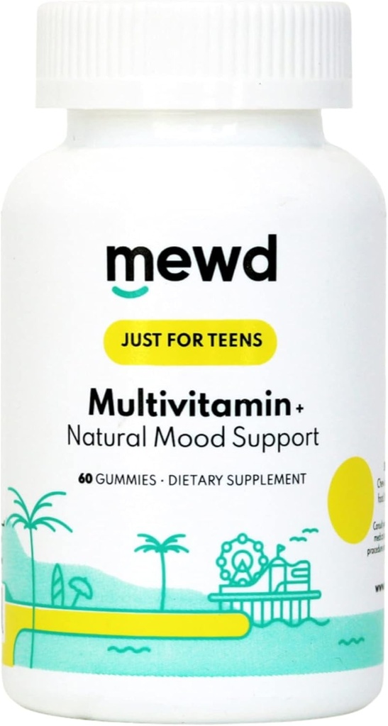 MEWD Teen/Kids Daily Multivitamin Gummy with Natural Mood Enhancer,Vegan,Inmune System Booster Supplement,Kids Vitamin with Iron,Zinc,Gluten Free-Focus Vitamin for Kids-Brain Health-Made in USA