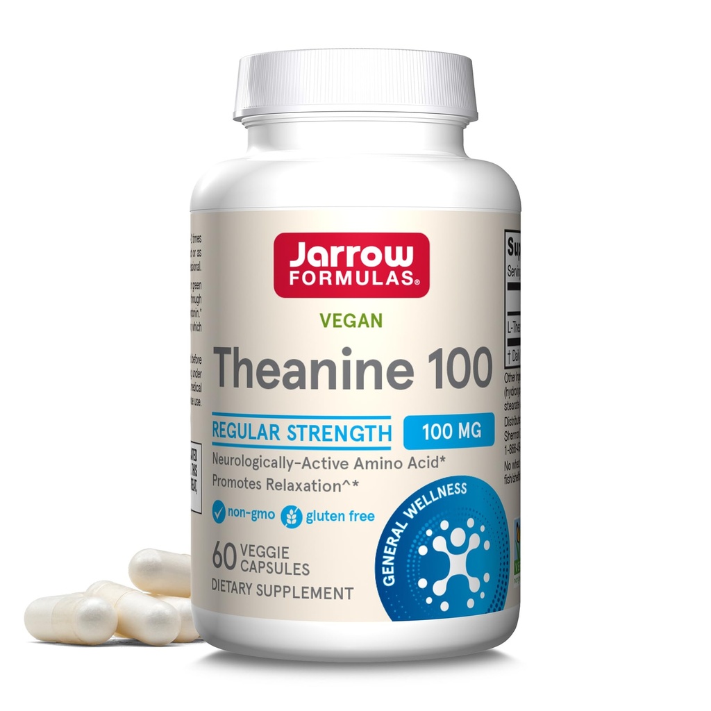 Jarrow Formulas Extra Strength Theanine 200mg " Regular Strength Theanine 100mg Relax Apoyo Capsules Bundle, 120 Veggie Capsules