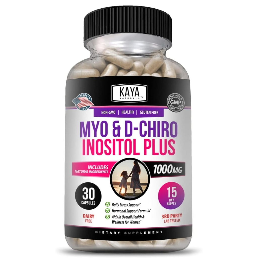 Kaya Naturals Myo &amp; D-Chiro Inositol Plus Soporte para Mujeres, Vitamina B8-30 Capsules