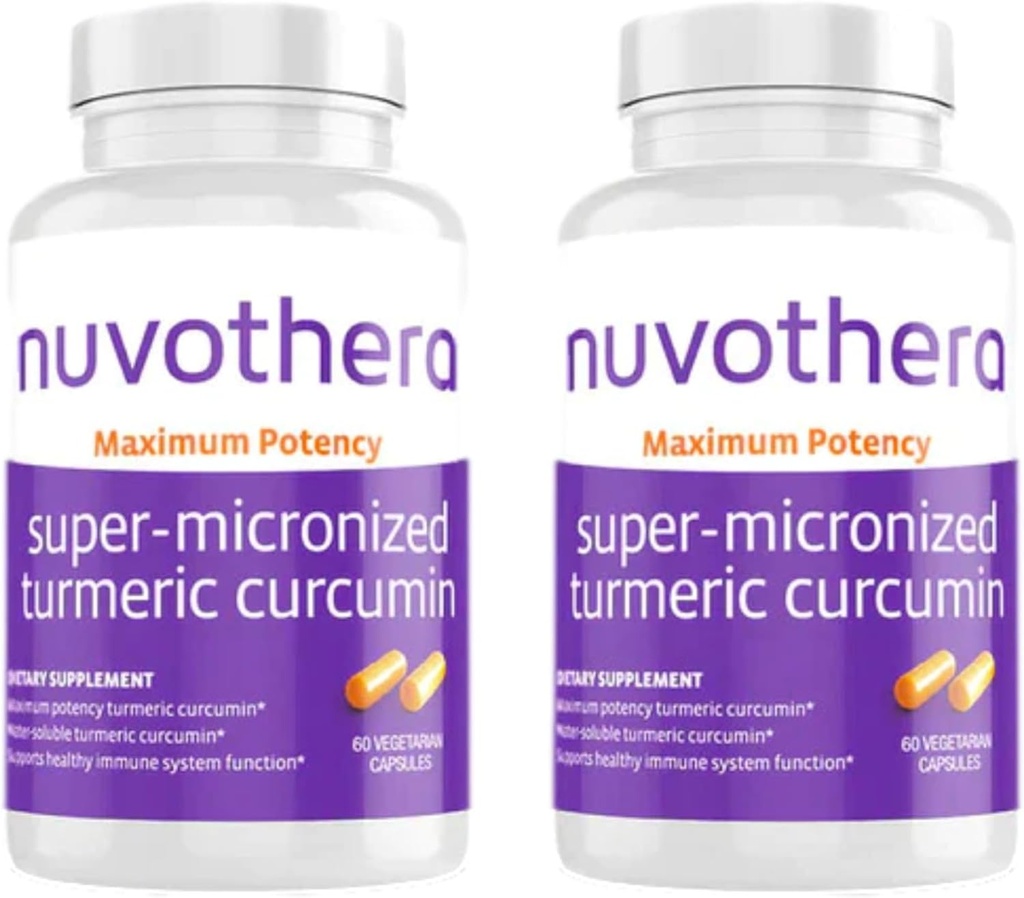Nuvothera Super-Micronized Turmeric Curcumin Capsules 2-Month Supply Rapid Absorption, Whole Root, Non-GMO, Skin, Gut Health & Antioxidants(120 cápsulas)