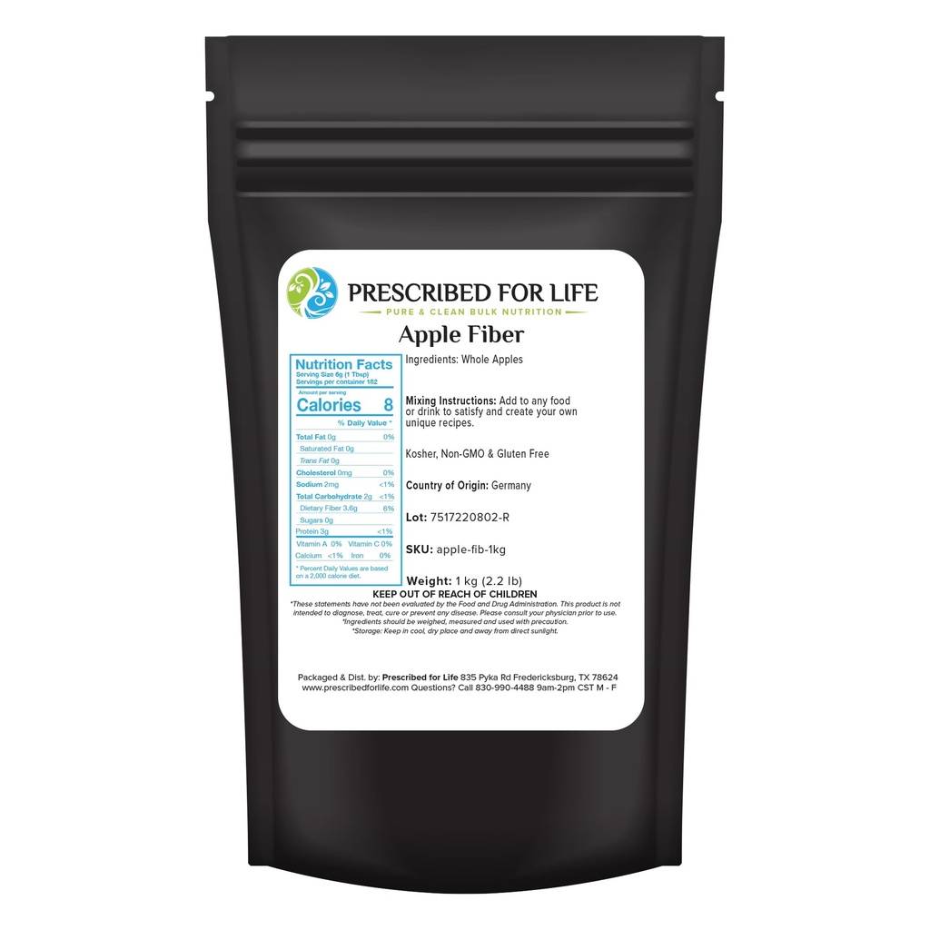 Prescrito para la vida Apple Fiber Powder, Natural Apple Pectin Fiber Suplemento para la Salud Digestiva, Vegan, No GMO, Gluten Free (1kg / 2.2lb)