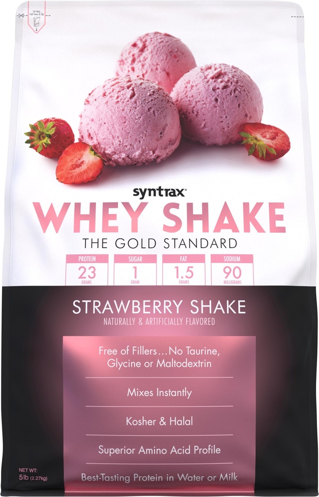 Sintrax Nutrición Whey Shake, Cold Filtrado " Undenatured Whey Protein Powder Blend, Strawberry Shake, 5 libras