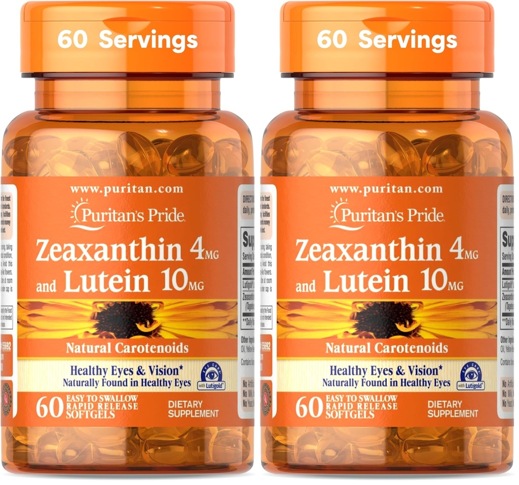 Pride de Puritan Zeaxanthin 4mg con Lutein 10mg, soporta ojos saludables y visión*, 60 ct (Pack of 2)