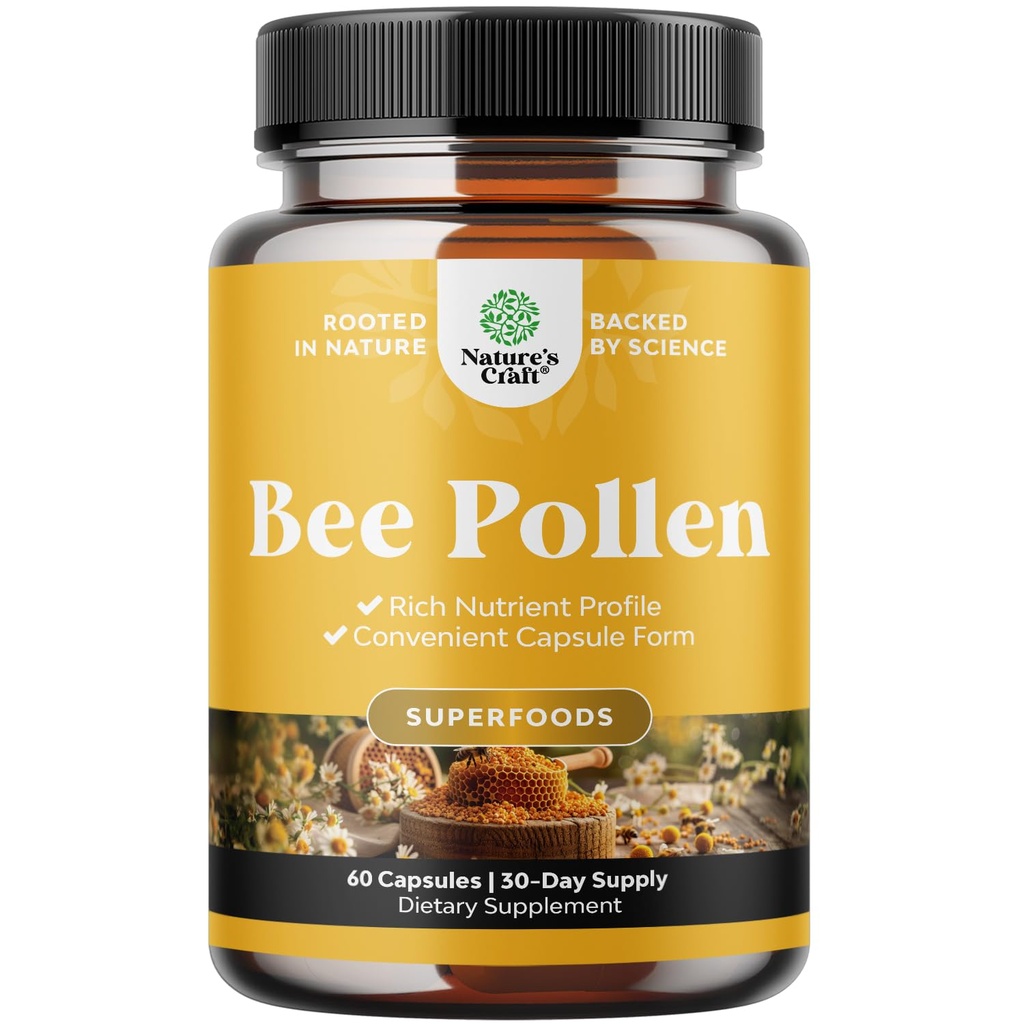 Bee Pollen Pills for Breast Growth 60 Ct - Bee Pollen Supplement 1000mg Serving with Naturally Occurring B Vitamins Minerals & Enzymes - Breast Support Supplement - Vegetarian Non-GMO &amp; Gluten Free