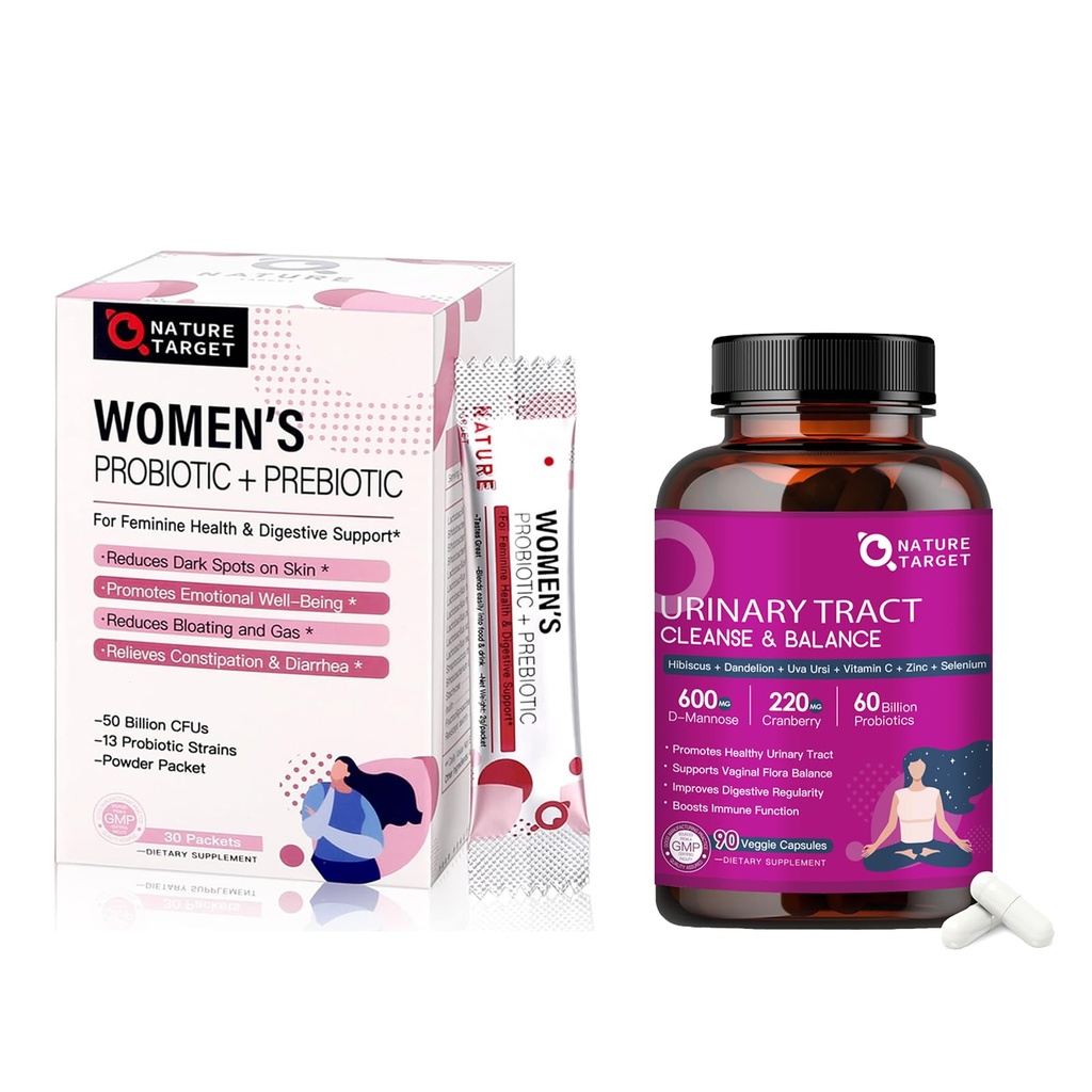 NATURE TARGET Probiotics for Women Digestive Health & Urinary Tract Health with D Mannose &amp; Cranberry