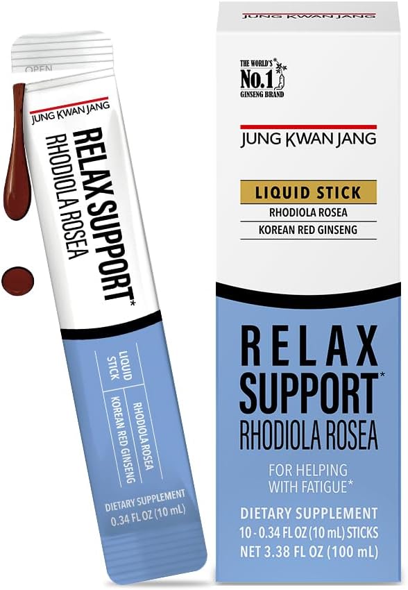 JUNG KWAN JANG Relax Support Rhodiola Rosea (800mg), coreano Red Ginseng Cada vez Extracto Pegatinas, Suplemento de relajación para la calma y la claridad, 10 Conde