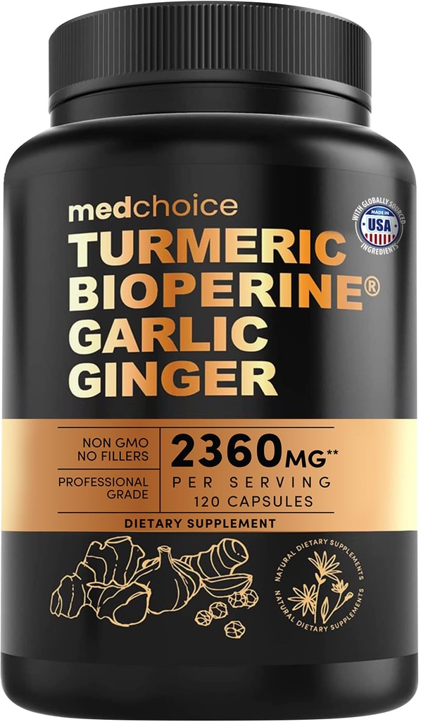 Suplementos Turméricos y Ajo con BioPerine – 2360mg Torméricos Gorra de jengibre con Ajo – High Potency Herbal Blend (120 ct)