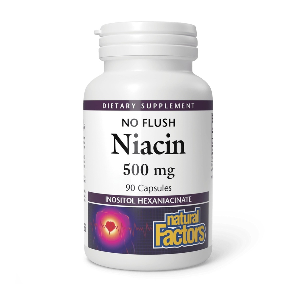 Factores naturales No Flush Niacin 500 mg, 90 tabletas