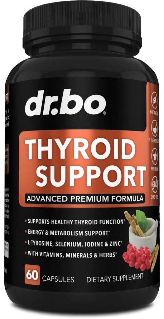 Tiroid Support for Women & Hombre Supplement - Natural Metabolism, Mood & Energy Enhancer with L-Tyrosine Selenium Iodine Zinc Bladderwrack Kelp & Ashwagandha Thyroid Supplement Complex Vitamin 60 Pills