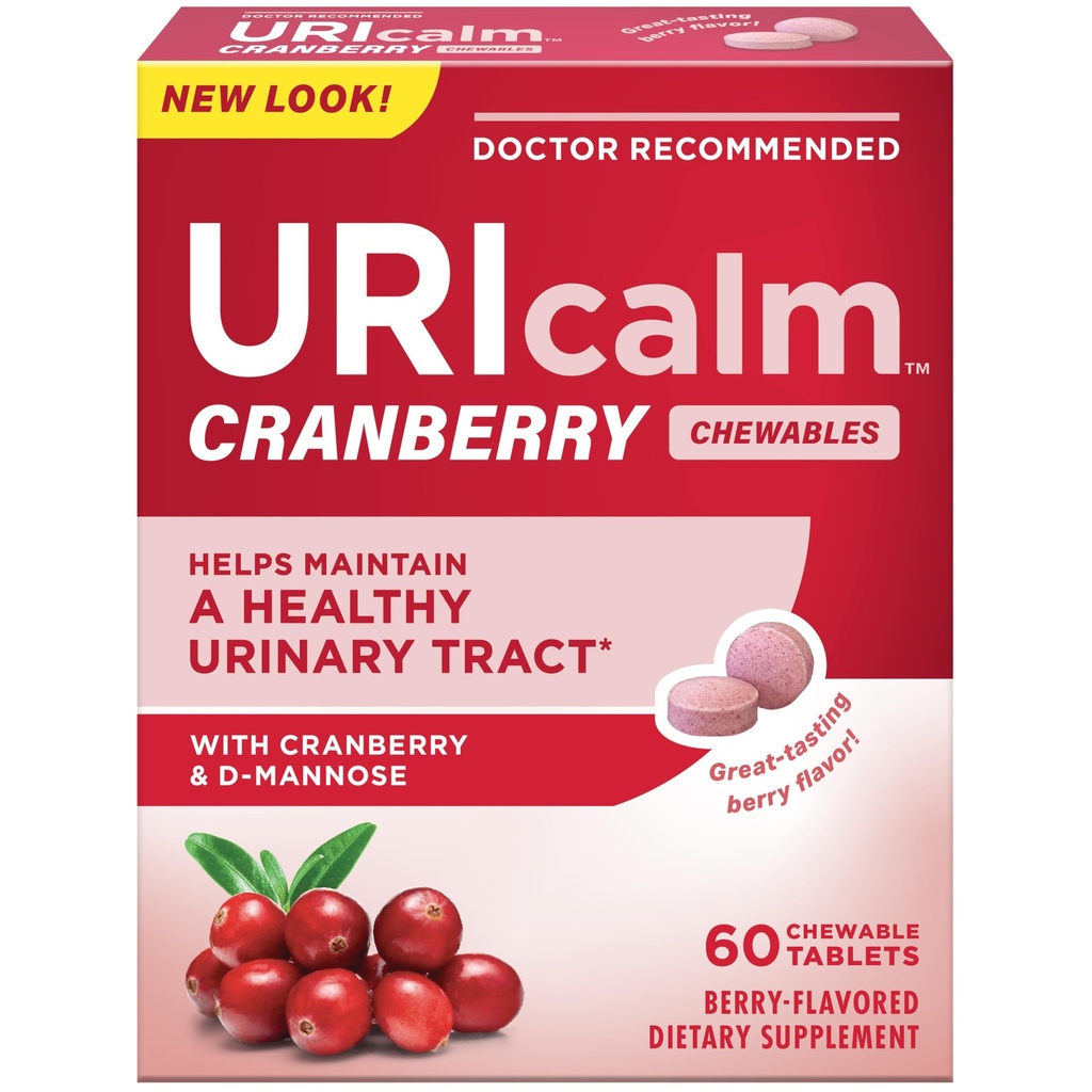 Uricalm Cranberry, Suplemento dietético diario Chewable con D-Mannose, Berry, 60 Cuenta