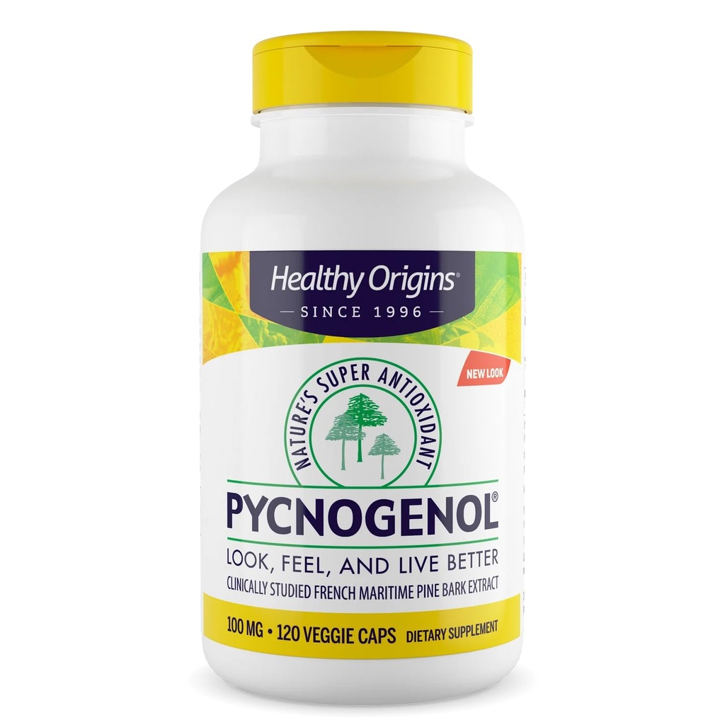 Orígenes saludables Pycnogenol 100 mg (Super Antioxidante de la naturaleza, no GMO, Gluten Free, Cardiovascular Support), 120 Veggie Caps