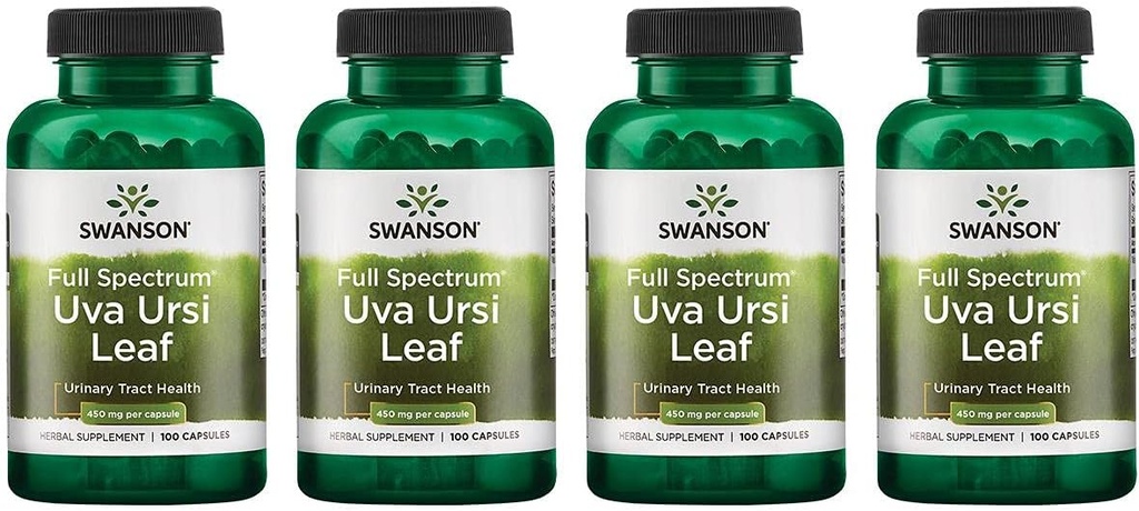 Swanson Full-Spectrum Uva Ursi Leaf - Herbal Supplement Supporting Kidney & Urinary Tract Health - May Support Cardiovascular System Function &amp; Bladder Health - (100 cápsulas, 450 mg cada uno) 4 Pack