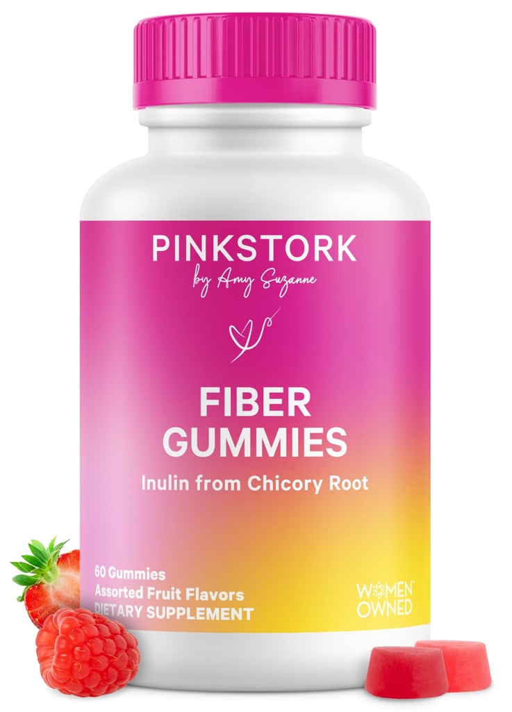 Pink Stork Prenatal Fiber Gummies for Women - 3g Prebiotic Inulin from Chicory Root - Natural Pregnancy & Postpartum Stool Softeners for Constipation &amp; Digestive Health - 60 Vegan Fiber Chews