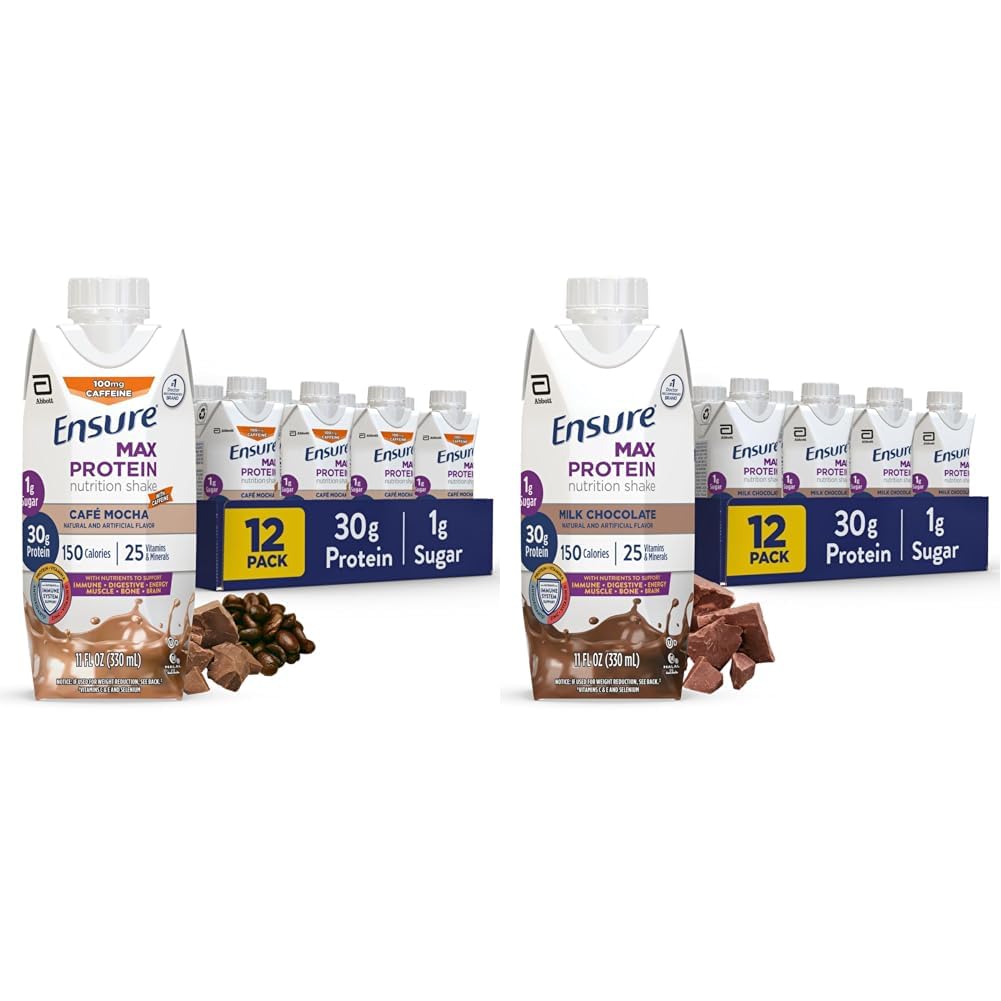 Garantizar Max Protein Agitación Nutricional con 30g Proteína, 25 Vitaminas & Minerales, 7 Sabores incluyendo Café Mocha y Chocolate Milk, Pack de 12, Gluten Gratis