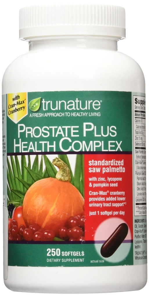 Trunature Saw Palmetto Complejo de salud de próstata con zinc, licopeno y semilla de calabaza, 250 Softgels