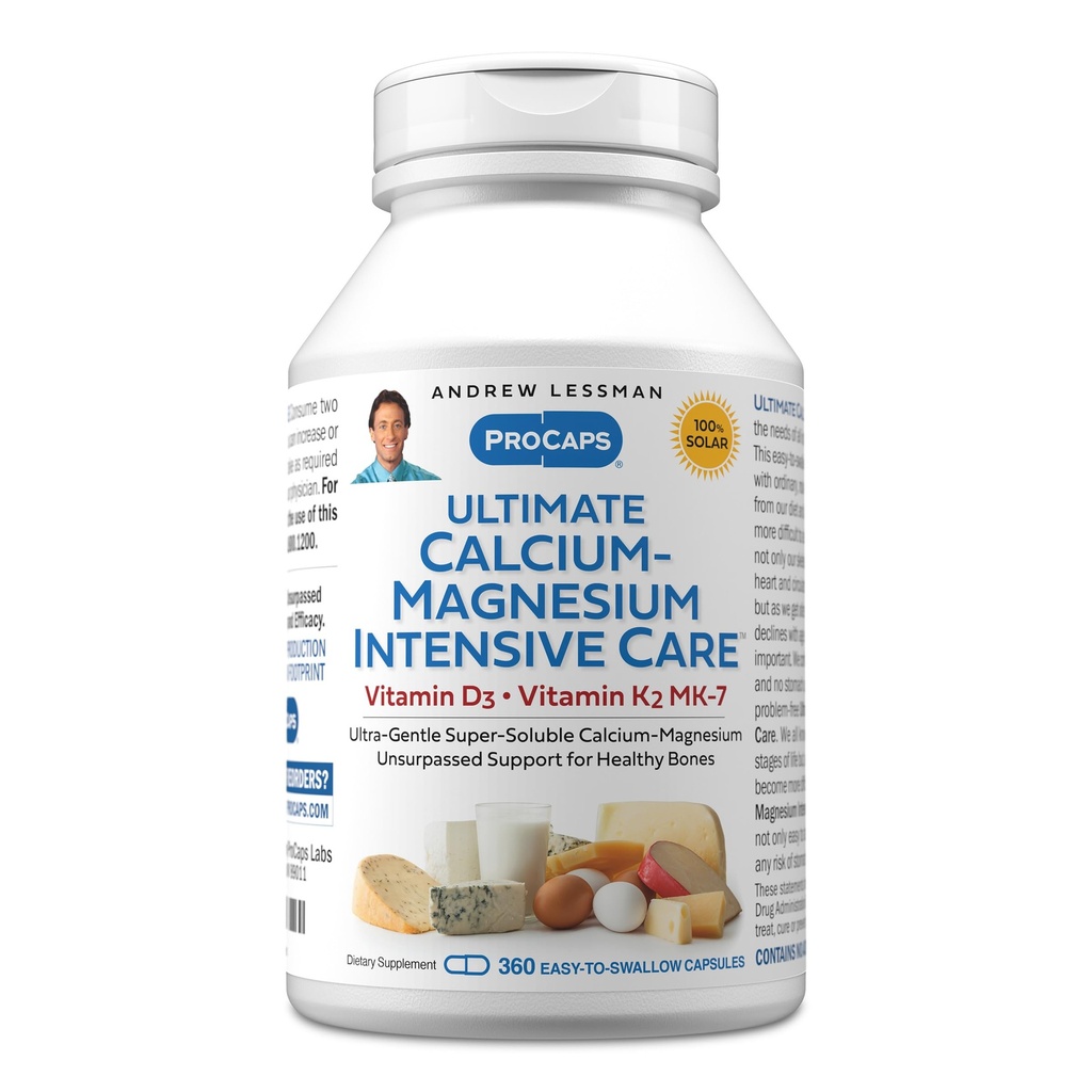 ANDREW LESSMAN Ultimate Calcium-Magnesium Intensive Care with Vitamin D3 & K2 MK7-120 mcg - 360 Capsules – Bone and Skeleton Health Essentials. Suave, Fácil de Tragar, Super Soluble. No hay aditivos