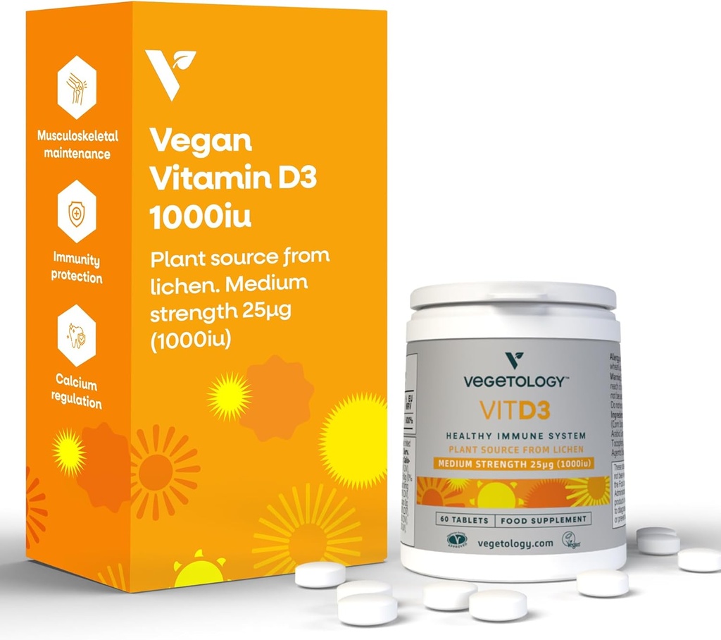 Tablas de vitamina D3 - High Strength 62.5μg 2.500IU Vitamina D3 Cholecalciferol – Gluten vegano libre VIT D3 Suplementos de vitamina (60Ct)