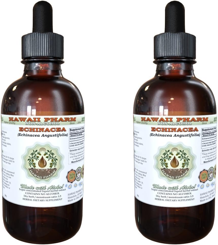 Echinacea Extracto líquido libre de alcohol, Echinacea (Echinacea Angustifolia) Ratón seco Glycerite Hawaii Pharm Natural Herbal Suplemento 2x4 oz
