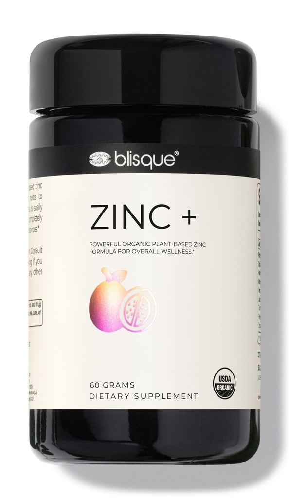 Blisque – Suplemento Zinc Orgánico Fuente de Guava Leaf Silencio para Immune Support, Defense and Boost Silencio con Ashwagandha, Aloe Vera, Ginger, y Turmeric Silencio Vegan Silencio Powder 60 Grams