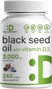 SUPLEMENTO DEAL Aceite de semillas negras, 240 Softgels – Nigella Sativa de precinto frío, naturalmente ocurriendo timoquinona (TQ) – No GMO, No Gluten – Negro Cumino de semillas cápsulas líquidos con vitamina D3