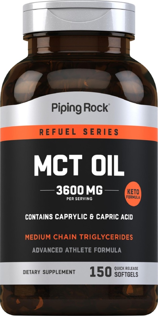 Piping Rock MCT Oil Softgel Capsules Silencio 3600mg Silencio 150 Pills  Keto-Approved ← Non-GMO, Gluten Free Supplement