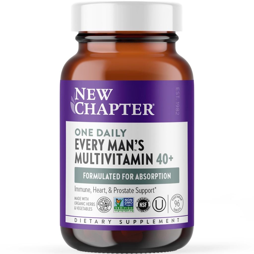 Nuevo capítulo Multivitamínico para Hombres 40 Plus para Energía, Corazón, Prostata + Soporte Inmunitario con Nutrientes fermentados - Cada Hombre Uno diario 40+, Hecho con Horbas Ecológicas, No GMO - 96 cts