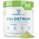 WONDERCOW Colostrum Supplement Powder for Gut Health, Immune Support, Muscle Recovery & Wellness ← Natural IgG Puro Bovine Colostrum Superfood, Matcha, 60 Servings