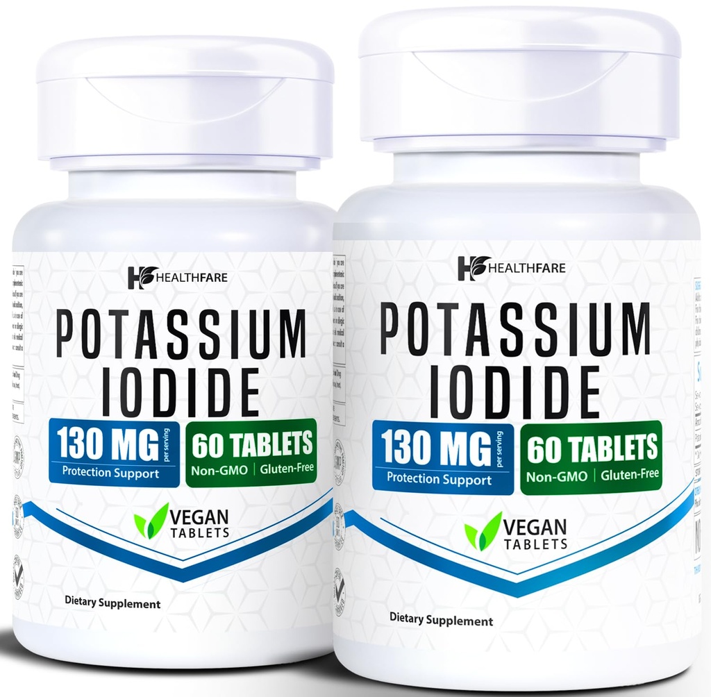 HealthFare Potassium Iodide Tablets TEN 130 mg TENIENDO 120 Tablas de resolución rápida (2 Pack) ← Ki Pills ANTE Larga Vida Estante TENIDO No-GMO