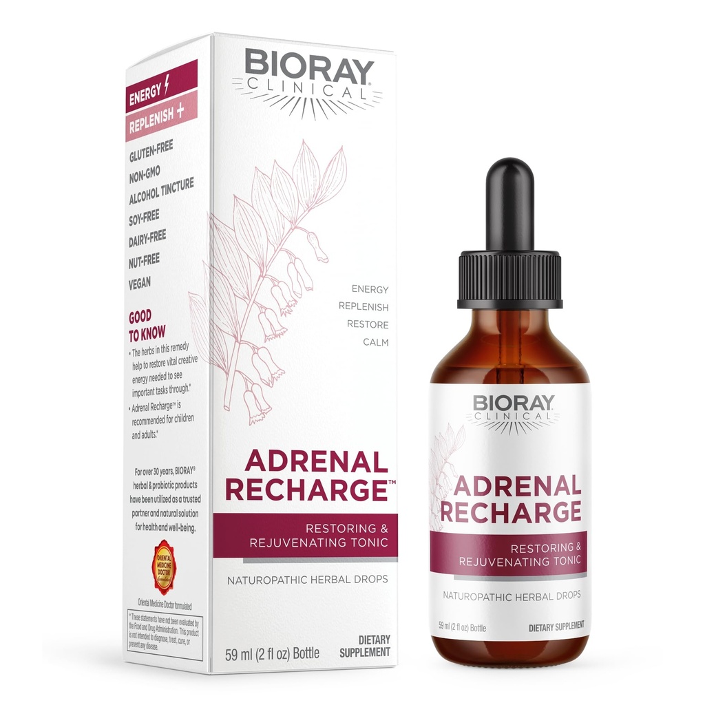 Recarga Adrenal Clínica BIORAY - 2 fl oz - Restauración " Rejuvenecimiento de alcohol Tintura - No GMO, Vegan, Gluten Gratis