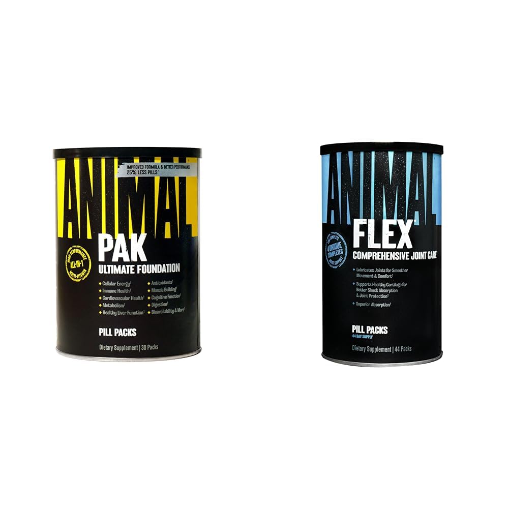 Pak de animales - Ideal All-in-One Vitamin & Supplement Pack & Flex –Complete Joint Support Supplement – Contains Turmeric Root Curcumin – Helps Repair & Restore Joints – 44 Packs