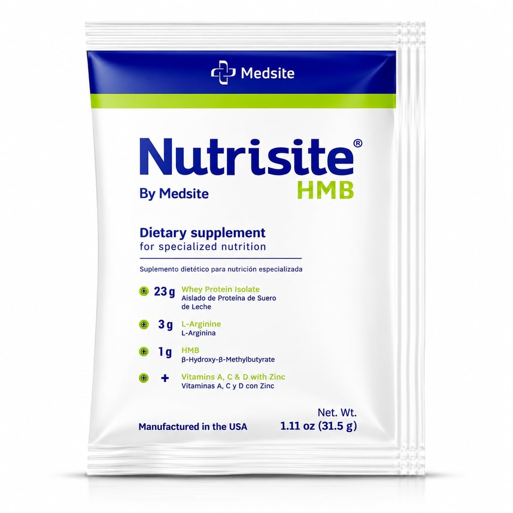 Nutrisite HMB – Special Medical Purpose Food, Single Pack – Modular Powdered Formula Based on Whey Protein Isolate, L-Arginine, HMB, Vitaminas A, C, D y Zinc – Mix with Orange Juice (1.11 Oz)