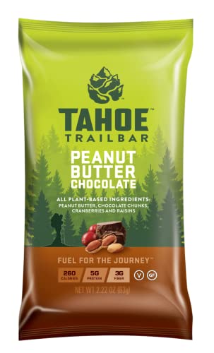 Tahoe Trail Bar, Bar de energía natural de base vegetal (2.22 Ounce Protein Bar, 12 Conde) High Protein Non-GMO, Gluten-Free, Vegan Healthy Snacks - Peanut Butter Chocolate