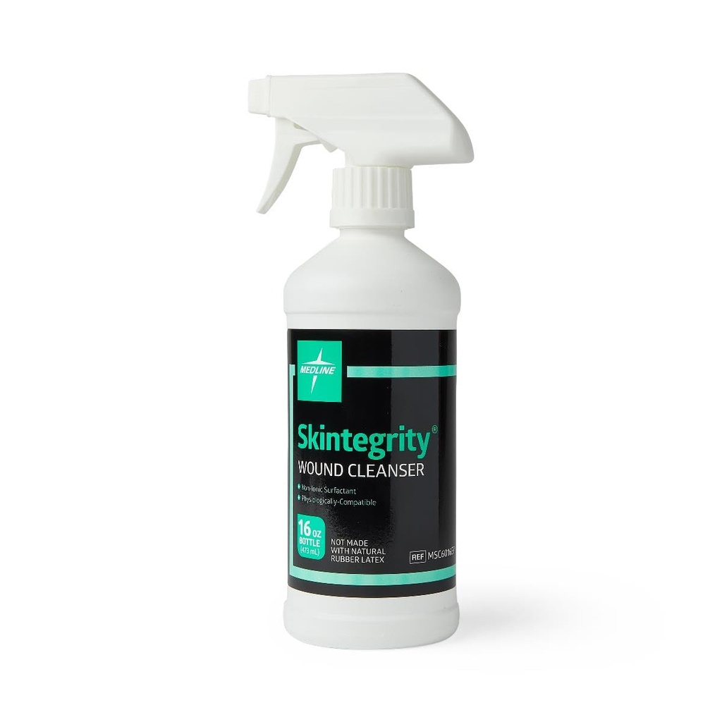 Medline Skintegrity Wound Cleanser (pack of 1), 16 onzas Spray Bottle, para la limpieza de heridas, desbridamiento, eliminación de proteínas, lesiones de presión, heridas infectadas, spray se puede ajustar de la niebla a la corriente