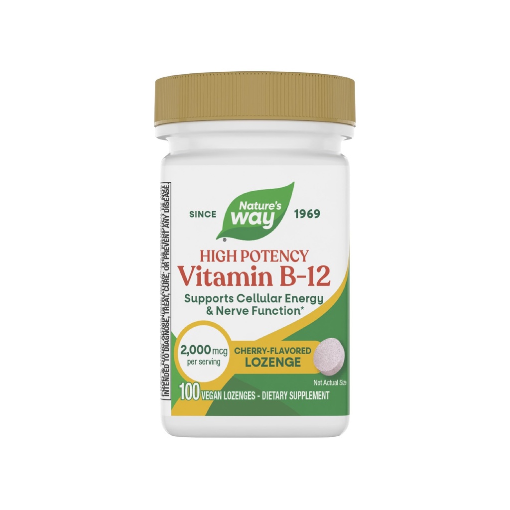 Camino de la Naturaleza Vitamina B-12 Lozenges, 2.000 mcg Vitamina B12 por Lozenge, soporta energía celular " función nerviosa "*, sin gluten, vegano, sabor cereza, 100 conde (paquete mayo Vary)