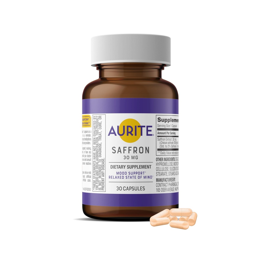 Saffron Supplement ¦ Stress Management, Herbal Mood Support, Long-Term Memory, for Women &amp; Men. 30 Count, Saffron 30mg, Vegetarian Friendly, Non-GMO, Gluten-Free, Soy-Free (1 Months of Supply)