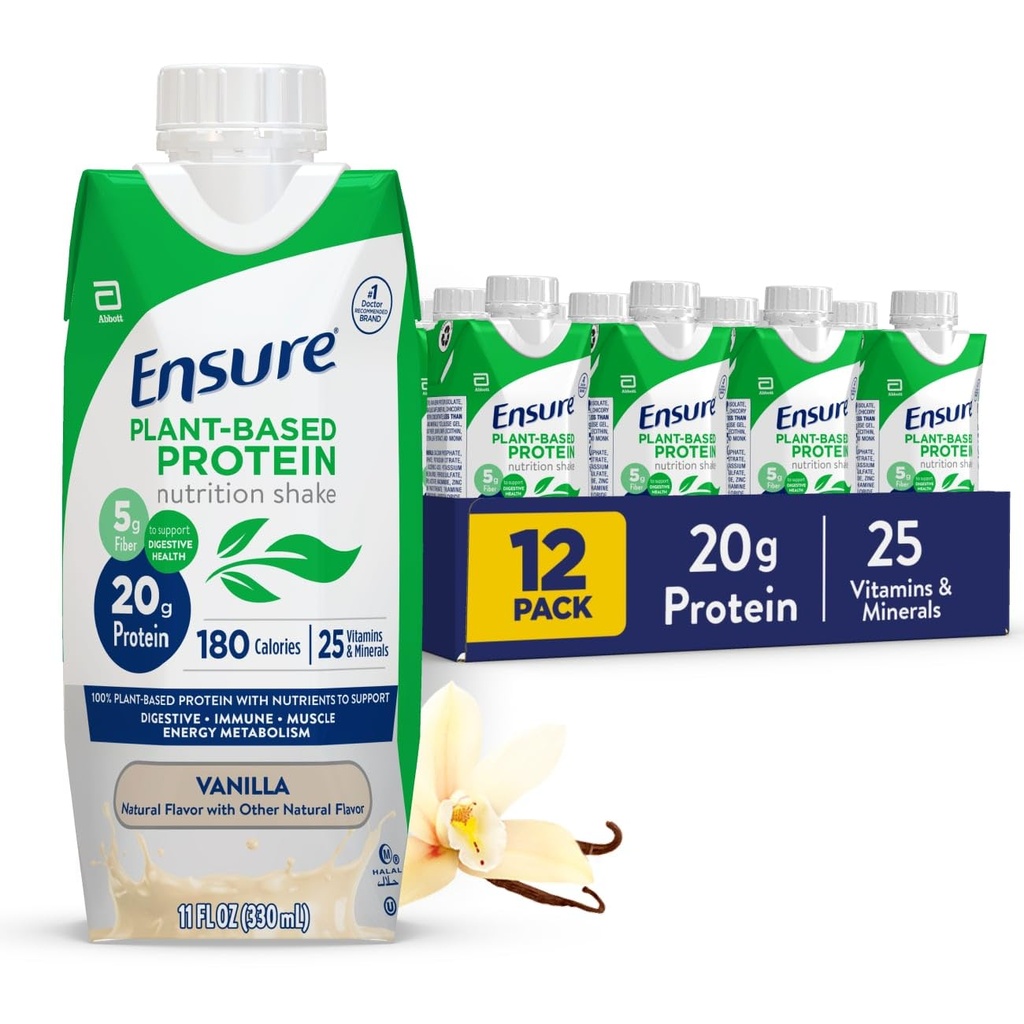 Asegurar la alimentación vegana de base vegetal Vainilla Nutrición Shake I Gluten-free I Dairy-free I Soy-Free Bottled Liquid Shake I 12 Pack