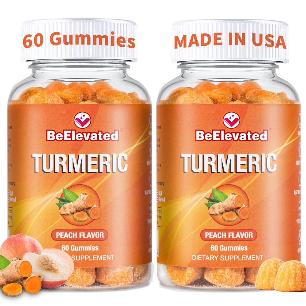 Curcumin Turmeric Gummies – Extra Strength 2000mg 8:1 Extracto Turmeric Suplemento Gummies con Pepper Negro y jengibre – Vegan Non-GMO Joint Support Chewables – Peach Flavor - Pack de 2