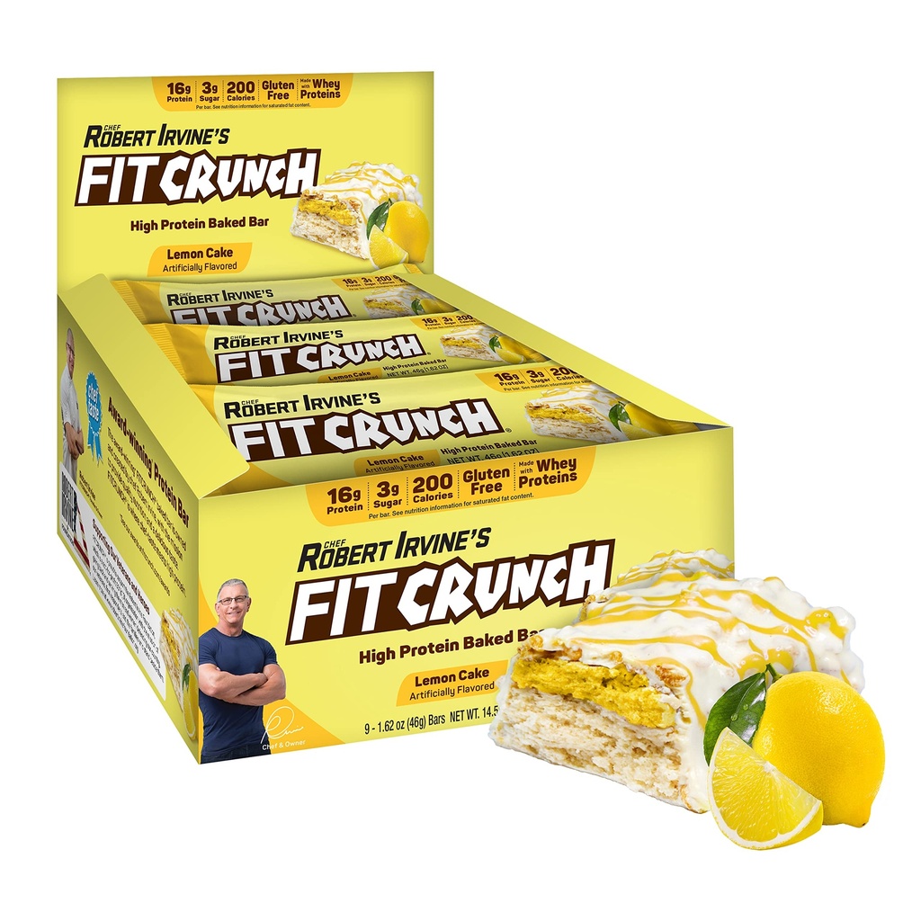 FITCRUNCH Snack Size Protein Bar, 6-Layer Baked Bar, 3g de Sugar &amp; Soft Cake Core (9 Bares, Lemon Cake)