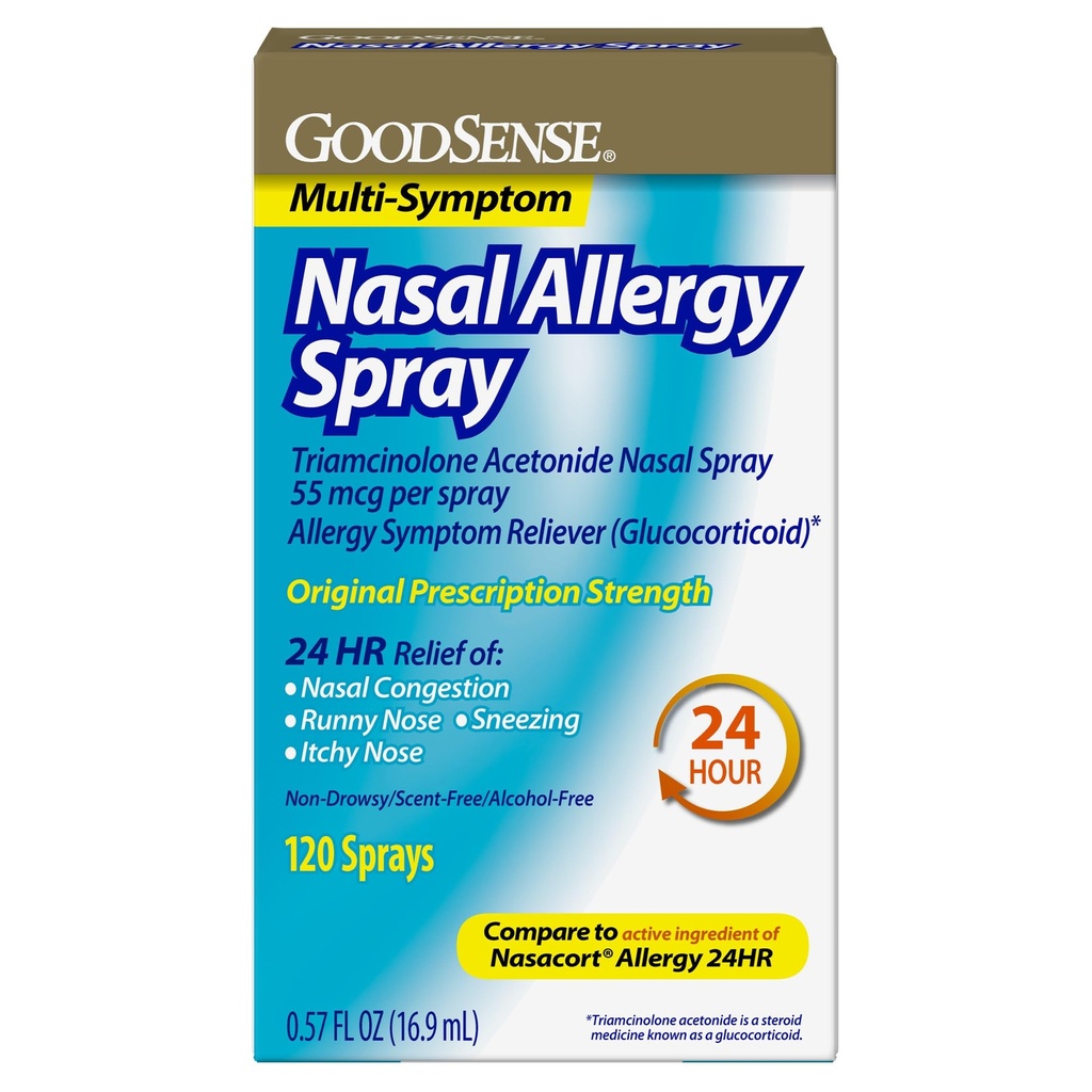 GoodSense Multi-Symptom Nasal Allergy Spray, Triamcinolone Acetonide Nasal Alergy Spray, 55 mcg por spray, 0.57 Fluid Ounces