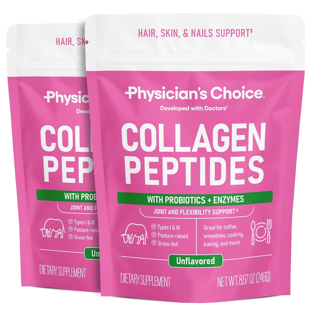 Collagen Peptides Powder - Hydrolyzed Protein(Type I & III) - Digestive Enzymes - Keto Collagen Powder for Women &amp; Men - Hair, Skin, Joints &amp; Workout Recovery Aid - Grass Fed, Non-GMO - Two-pack