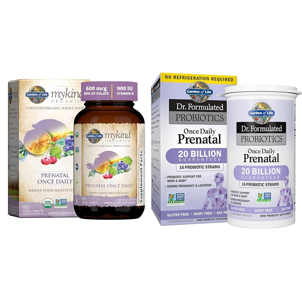 Garden of Life Organics Prenatal Vitamina: Folate for Energy &amp; Healthy Fetal Development - Dr. Formulated Probiotics Once Daily Prenatal - Acidophilus and Bifidobacteria Probiotic Support