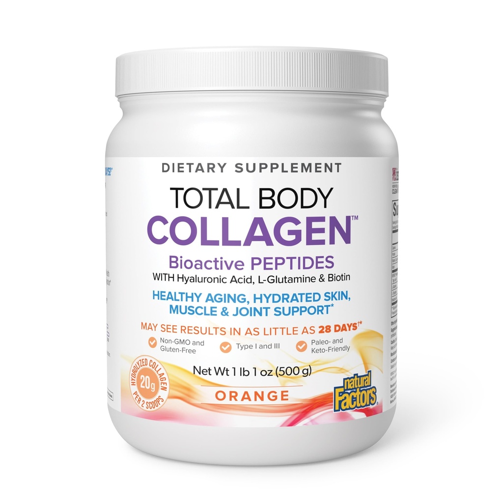 Factores naturales, colágeno corporal total, péptidos bioactivos Polvo para la piel sana, Juntas de pelo, naranja